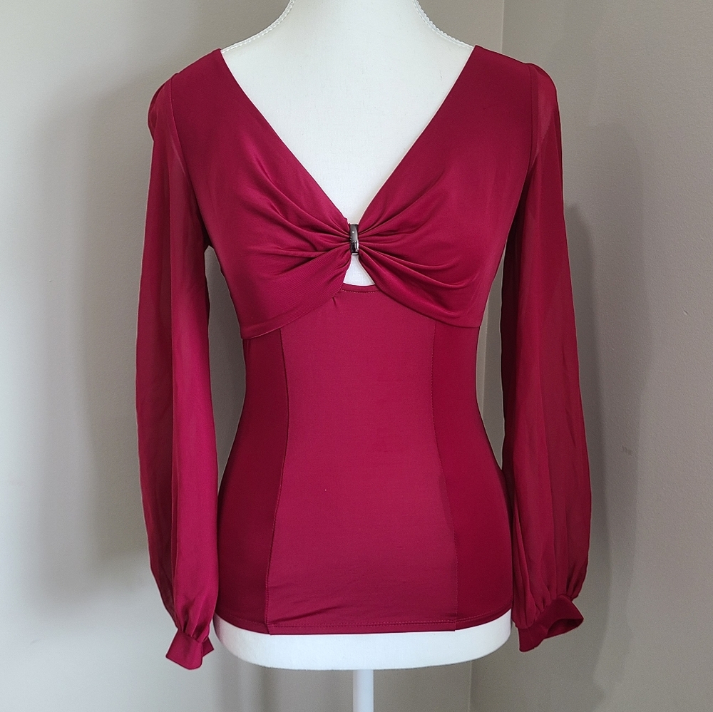 BEBE TOP WITH SHEER ARMS